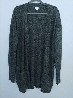 SO Green Open Front Knit Cardigan with Lace-Up Detail